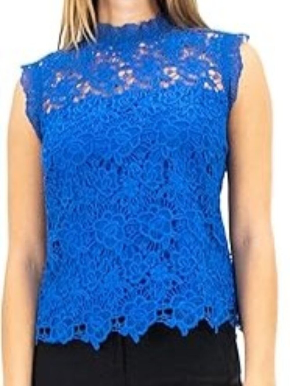 Nanette Lepore Cobalt Blue Floral Lace Mock Neck Camisole